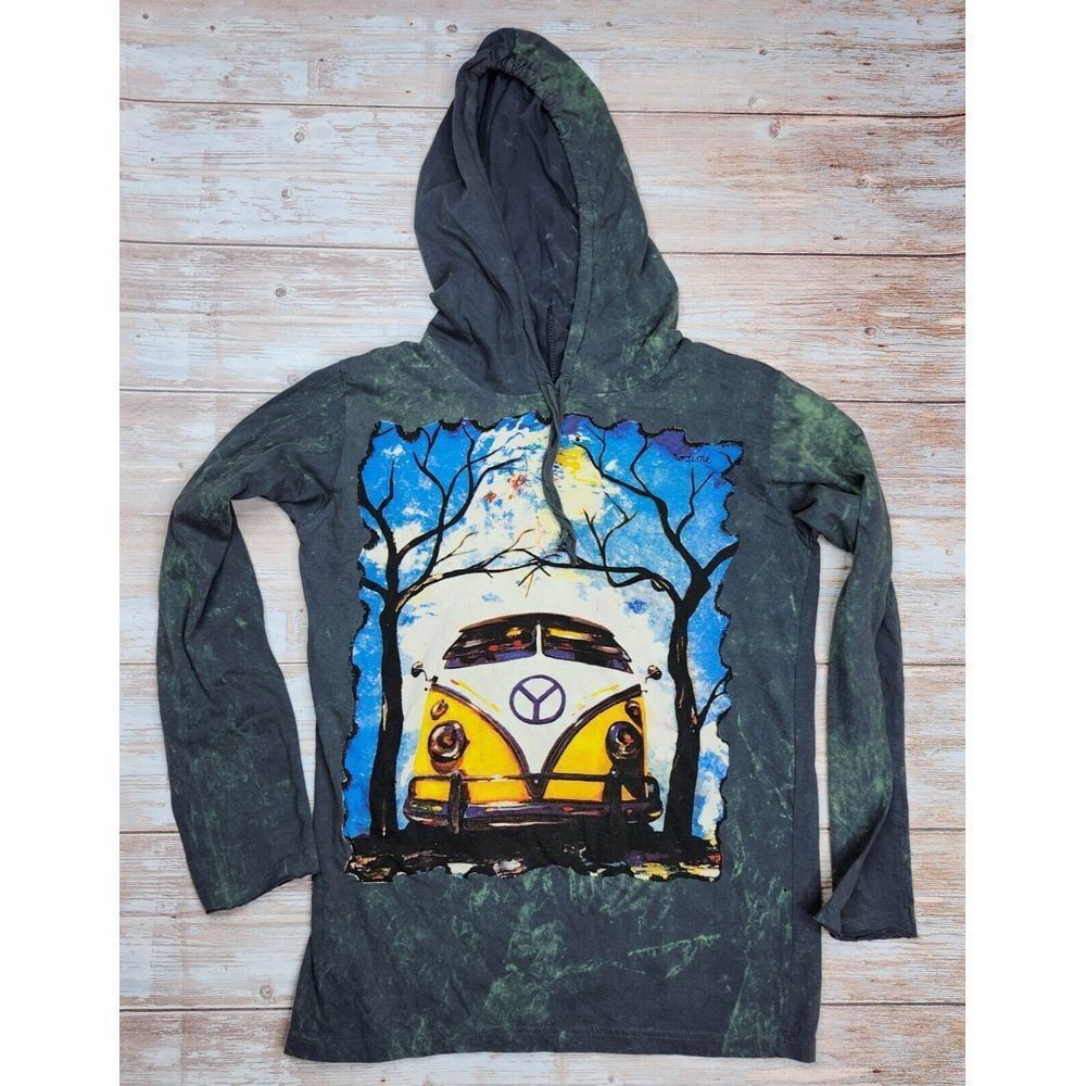 No Time Artistic Van Hoodie Tie Dye Dark Gray Vintage Style Graphic Print.